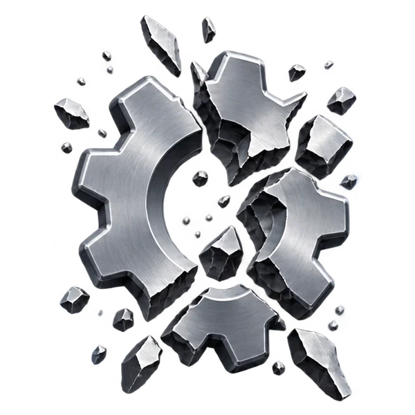 Destroy stage of the FIXERZ Method showing the old manufacturing system represented by a broken gear.