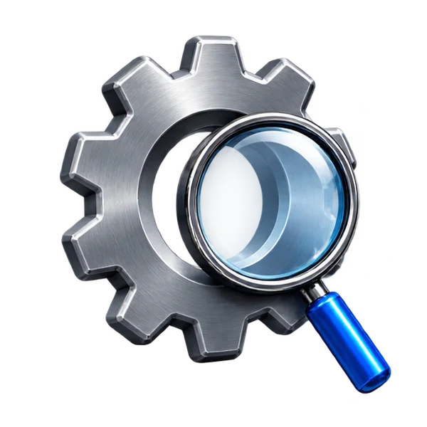 Expose stage of the FIXERZ Method showing a gear inspected with a magnifying glass.
