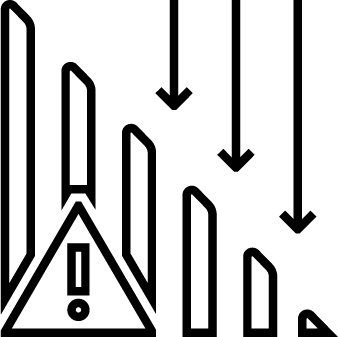 Manufacturing performance icon representing declining operational results.