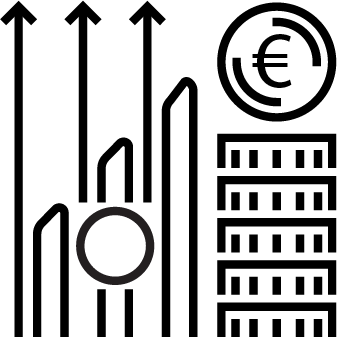 Manufacturing cost icon representing increasing production and operational costs.